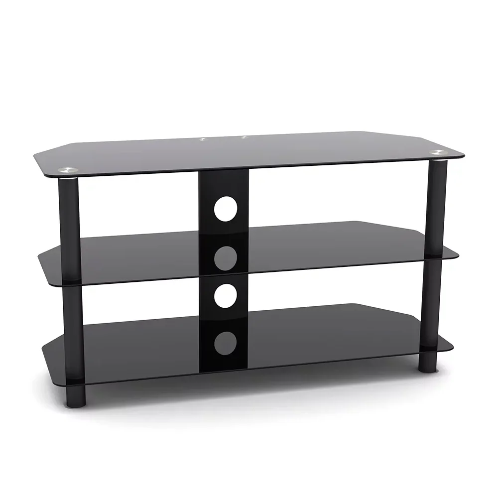 3-Tier Corner - Notched Glass Media Console With Shelf (Small) TV Stand